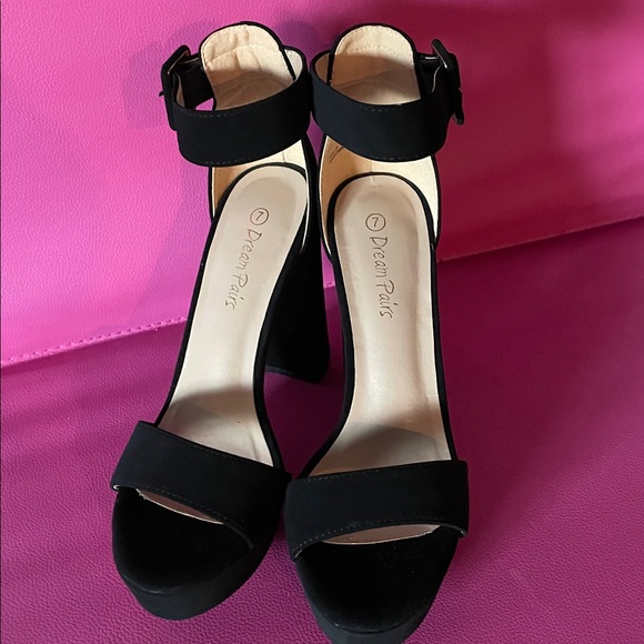 Dream Pairs Hi-Chunk Platform Pump Sandal Size 7 Black Nubuck Finish Block Heel - Picture 10 of 13